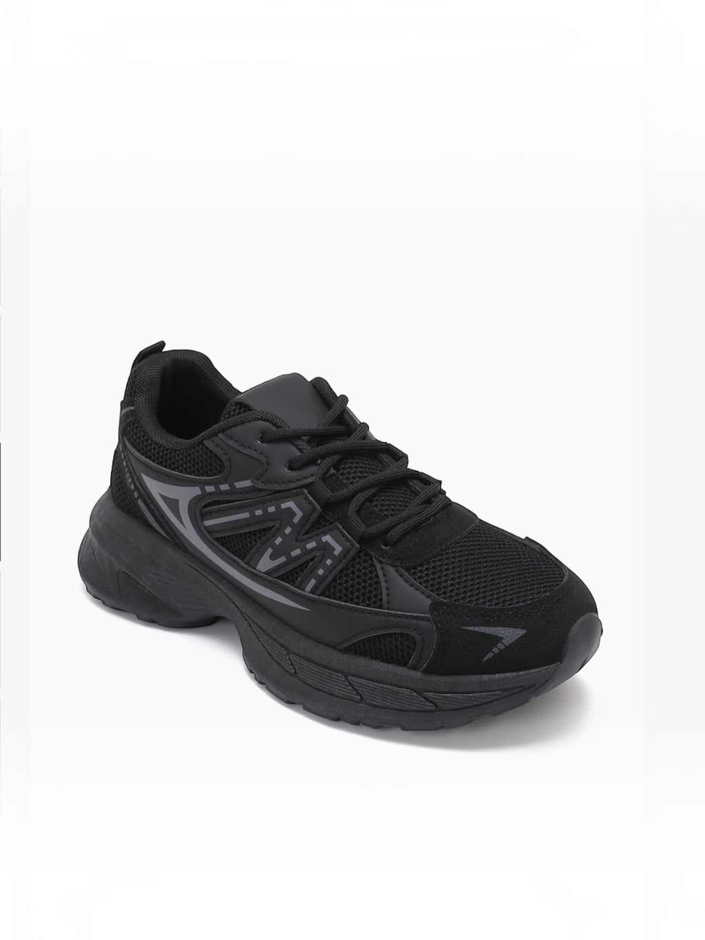 BROCK JOIA women's black sport chic sneakers with breathable mesh, synthetic overlays, and a thick cushioned sole.