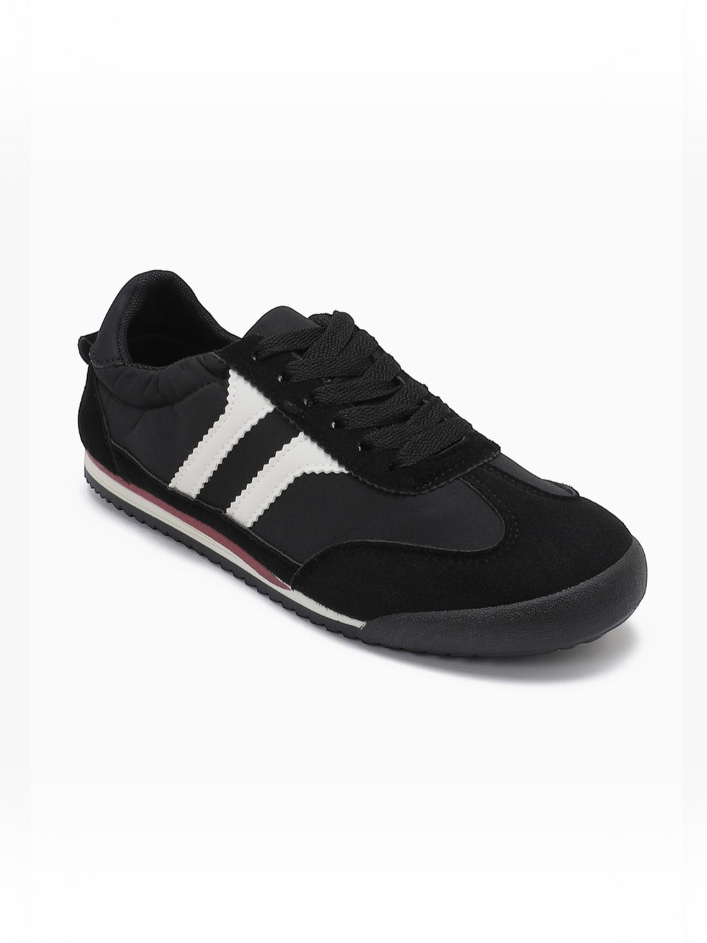 BROCK JOIA vintage style running sneakers in black with white side stripes and a comfortable low-profile sole