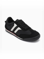 BROCK JOIA vintage style running sneakers in black with white side stripes and a comfortable low-profile sole