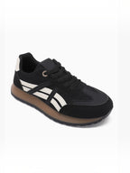 BROCK JOIA women's black and white running lifestyle sneakers with contrast panels and a lightweight gum sole