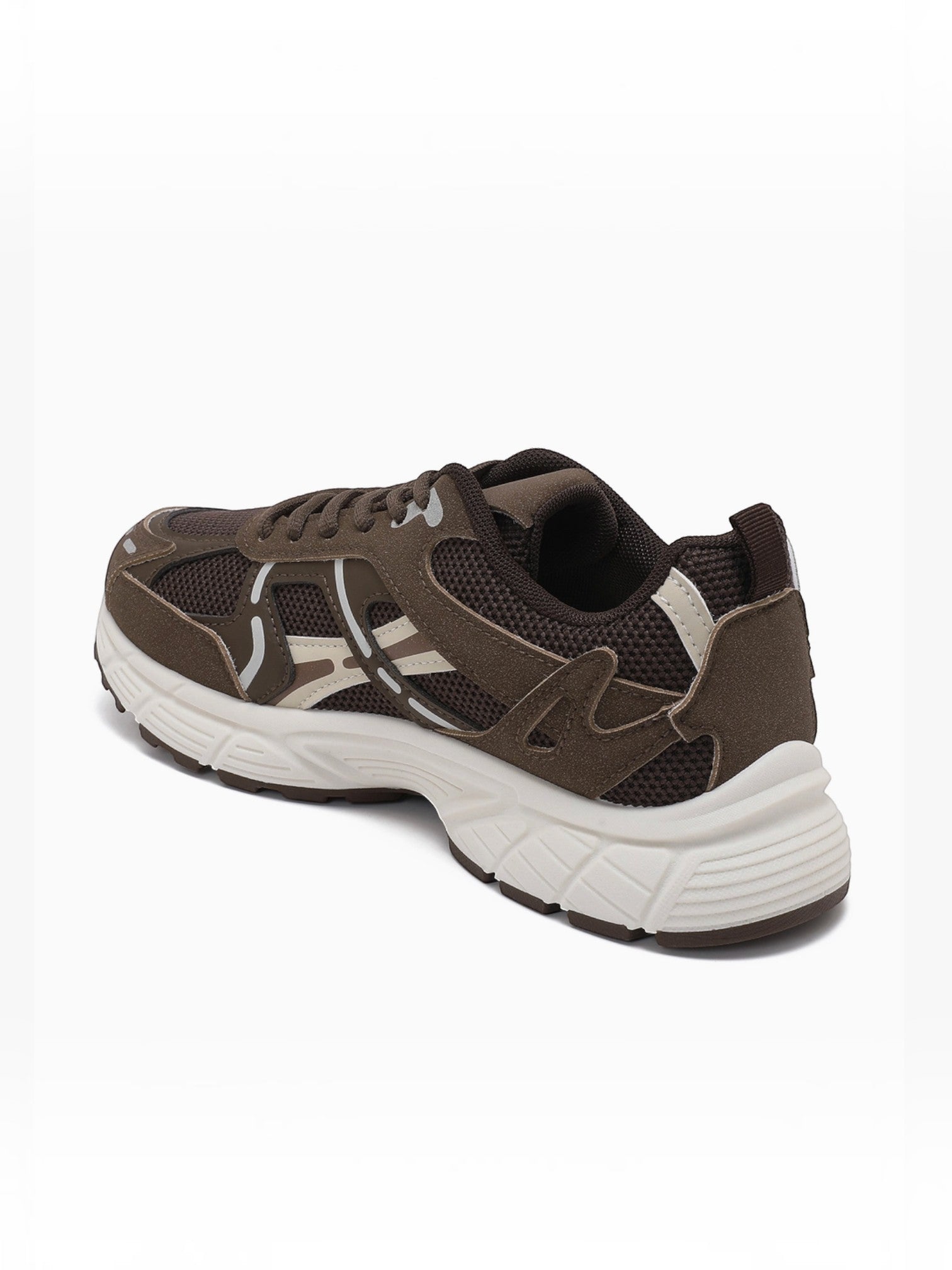 BROCK JOIA women's brown mesh running sneakers with thick cushioned soles and synthetic contrast detailing