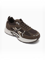 BROCK JOIA women's brown mesh running sneakers with thick cushioned soles and synthetic leather accents
