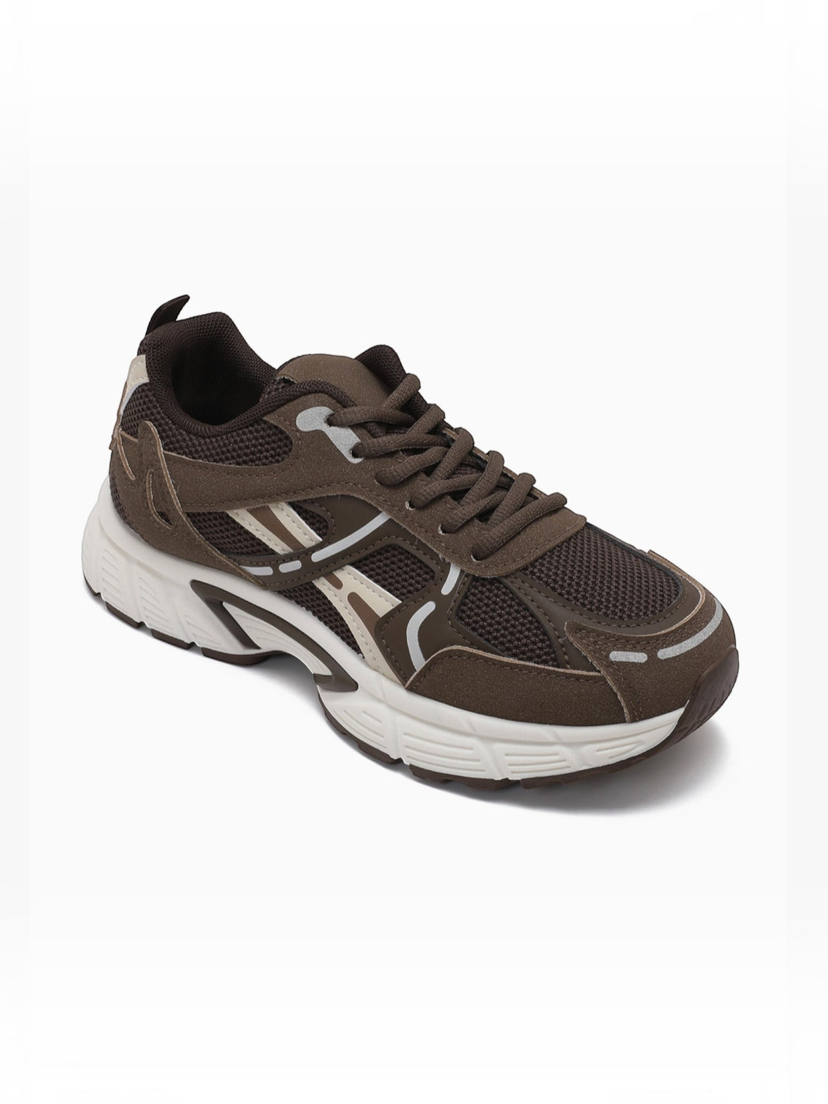 BROCK JOIA women's brown mesh running sneakers with thick cushioned soles and synthetic leather accents