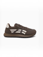 BROCK JOIA women's brown running lifestyle sneakers with contrasting white side stripes and a lightweight sole.