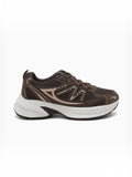 BROCK JOIA women's brown sport chic sneakers with breathable mesh, synthetic overlays, and a thick white sole.