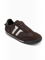 BROCK JOIA vintage running sneakers in brown suede and fabric with white side stripes and a comfortable sole