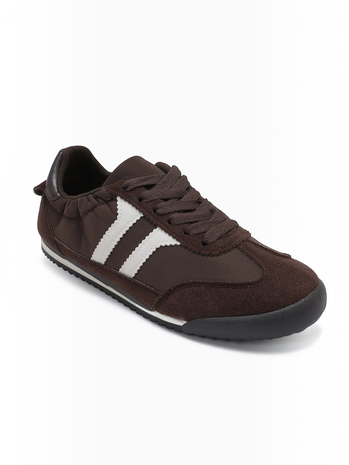 BROCK JOIA vintage running sneakers in brown suede and fabric with white side stripes and a comfortable sole