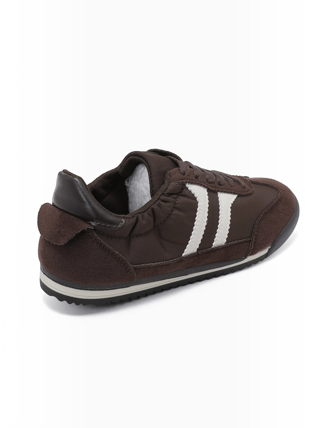 BROCK JOIA vintage style running sneakers in brown suede and nylon with white side stripes and a comfortable sole