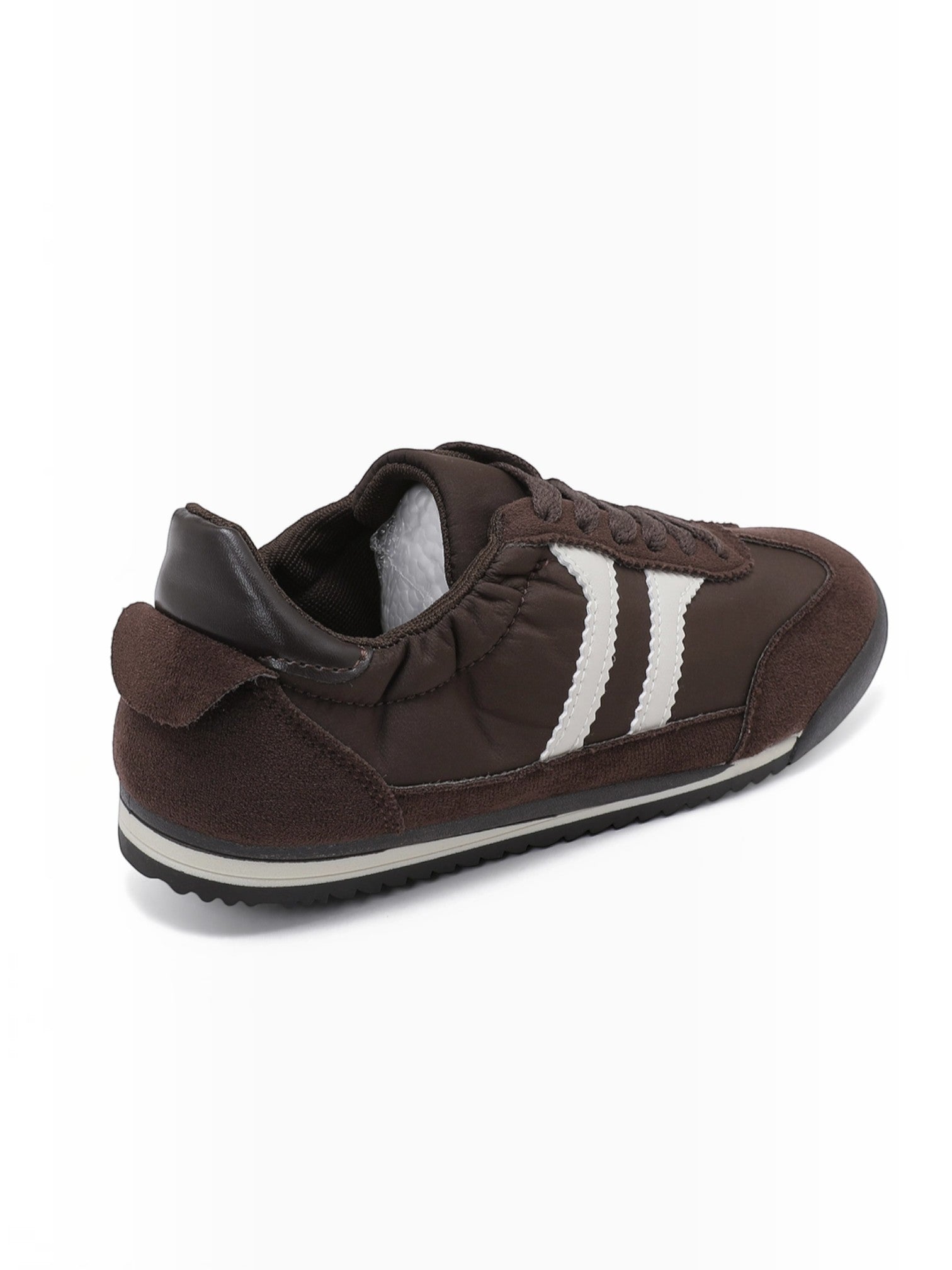 BROCK JOIA vintage style running sneakers in brown suede and nylon with white side stripes and a comfortable sole