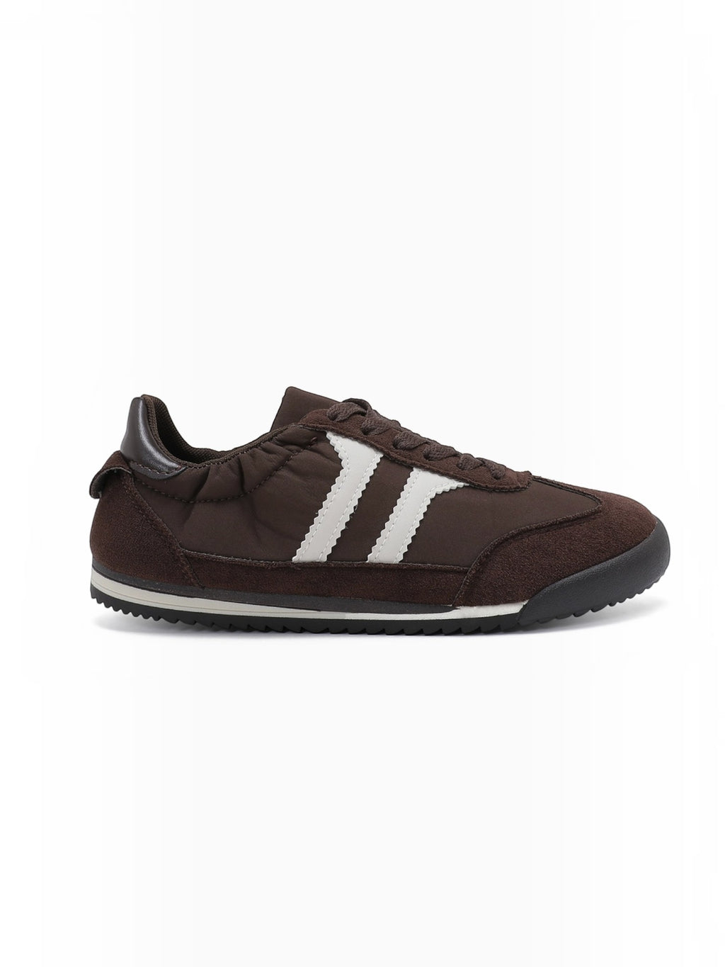 BROCK JOIA vintage running sneakers in brown suede and nylon with white side stripes and a comfortable sole