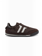 BROCK JOIA vintage running sneakers in brown suede and nylon with white side stripes and a comfortable sole
