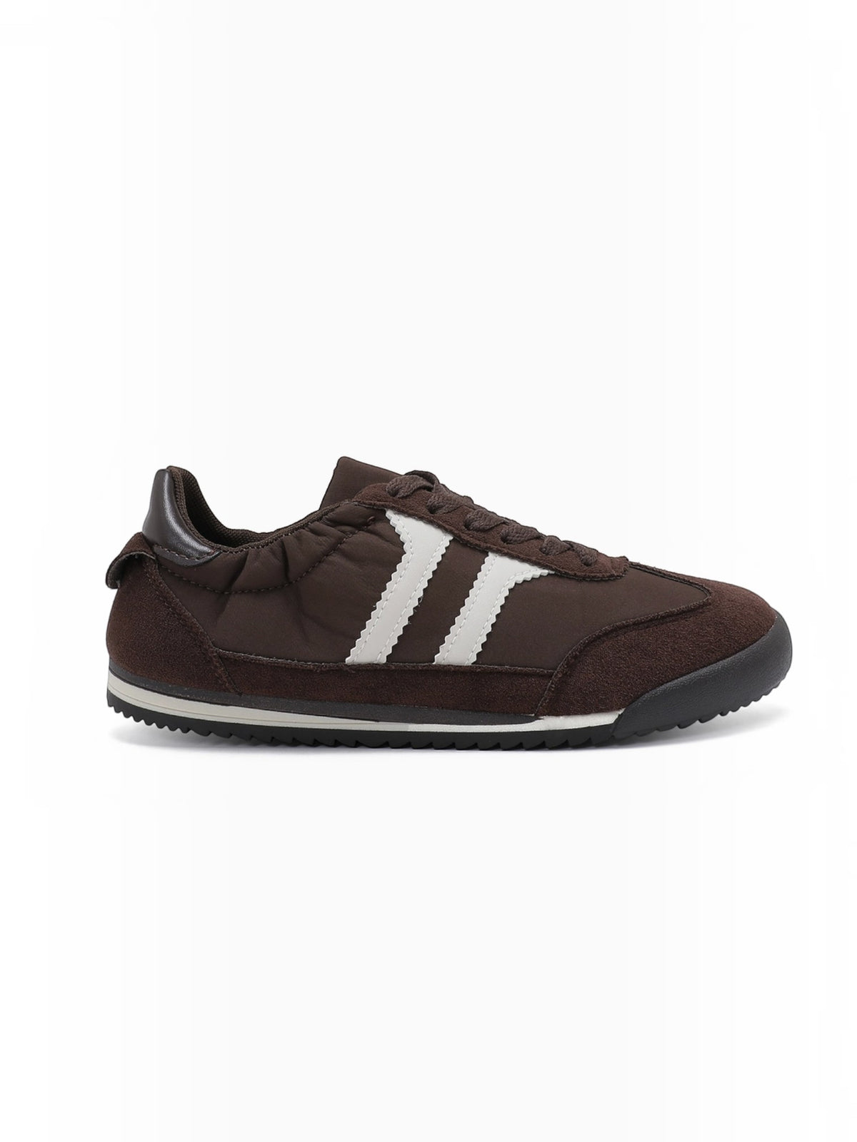 BROCK JOIA vintage running sneakers in brown suede and nylon with white side stripes and a comfortable sole