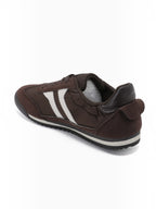 BROCK JOIA vintage running sneakers in brown suede and nylon with white side stripes and a comfortable sole