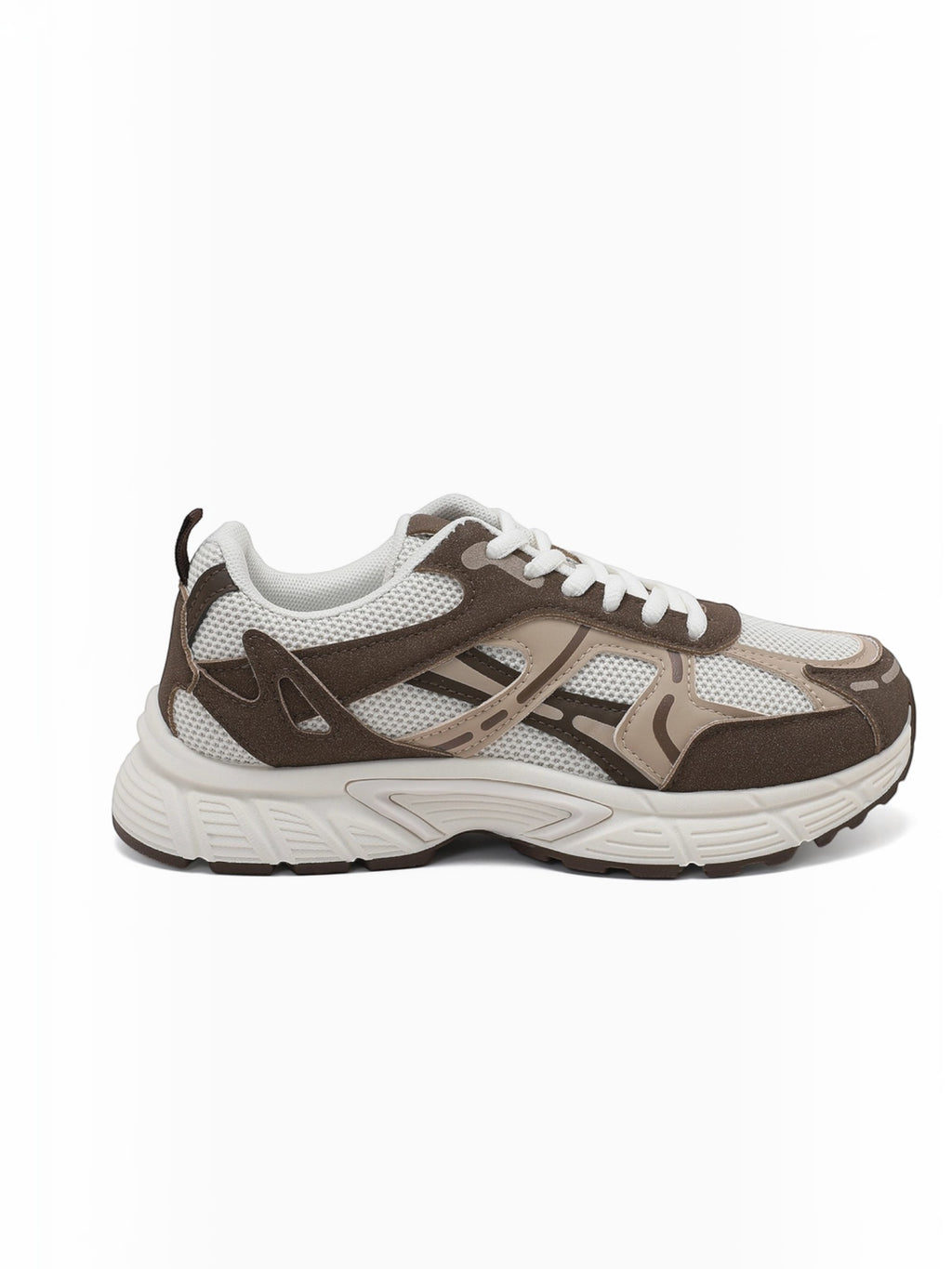 BROCK JOIA women's running sneakers in brown and white mesh with thick cushioned soles and synthetic overlays