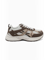BROCK JOIA women's running sneakers in brown and white mesh with thick cushioned soles and synthetic overlays