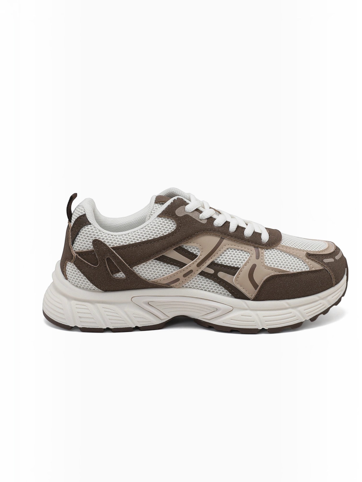 BROCK JOIA women's running sneakers in brown and white mesh with thick cushioned soles and synthetic overlays