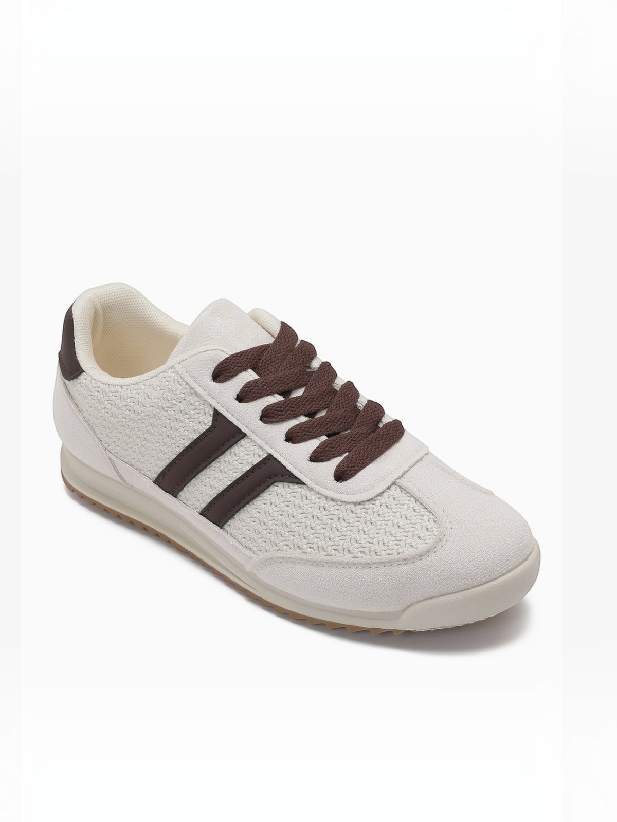 BROCK JOIA low-top sneakers in off-white synthetic fabric with brown contrast laces and side panel details