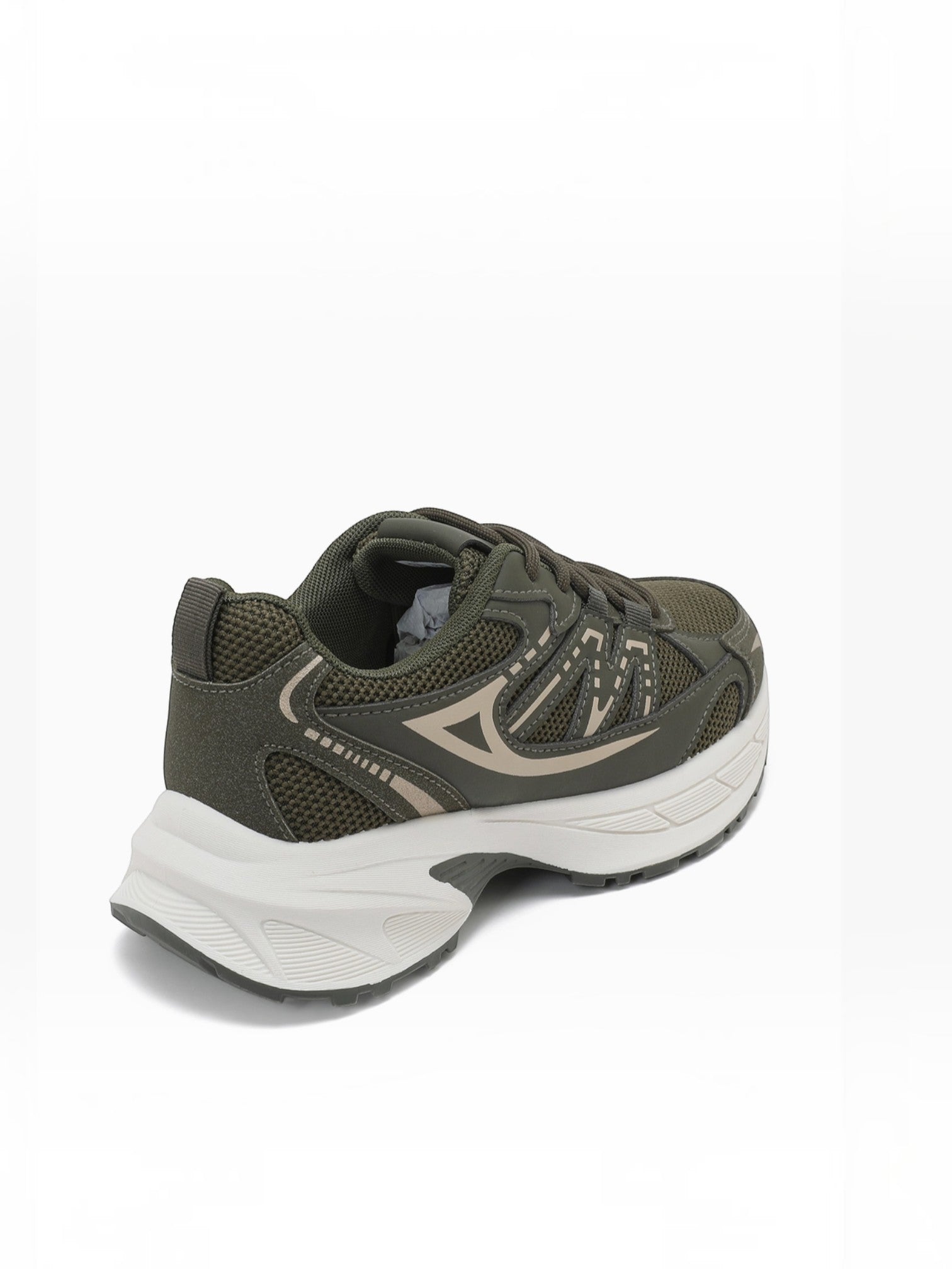BROCK JOIA women's olive green mesh and synthetic leather sneakers with a thick white platform sole