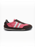 BROCK JOIA vintage running sneakers in pink and dark brown with white side stripes and a comfortable rubber sole.