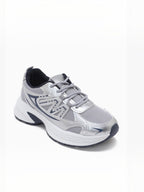 BROCK JOIA women's silver and grey mesh sneakers with thick chunky soles and synthetic overlays