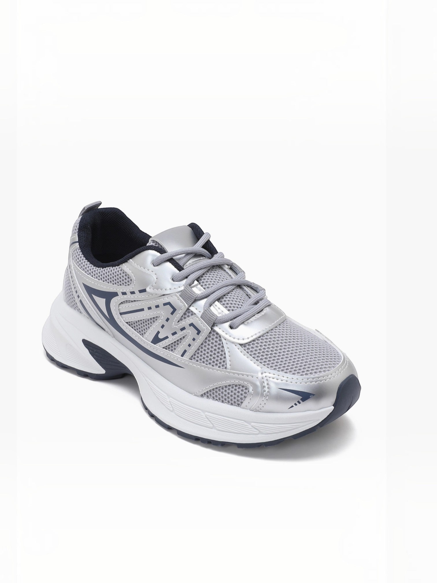 BROCK JOIA women's silver and grey mesh sneakers with thick chunky soles and synthetic overlays