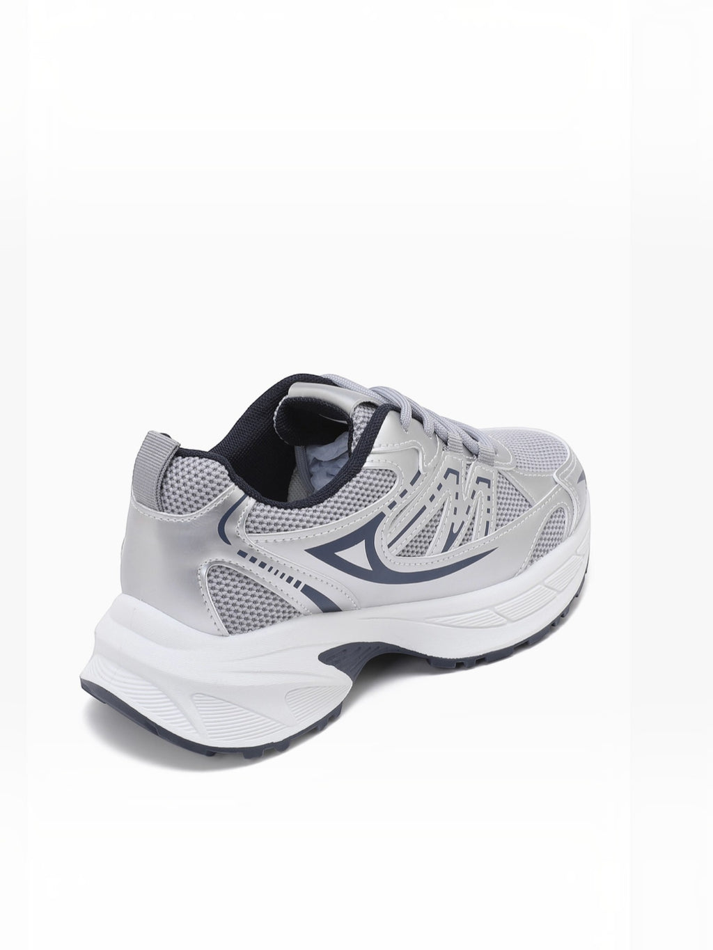 BROCK JOIA women's silver and grey mesh sport chic sneakers with thick white cushioned soles