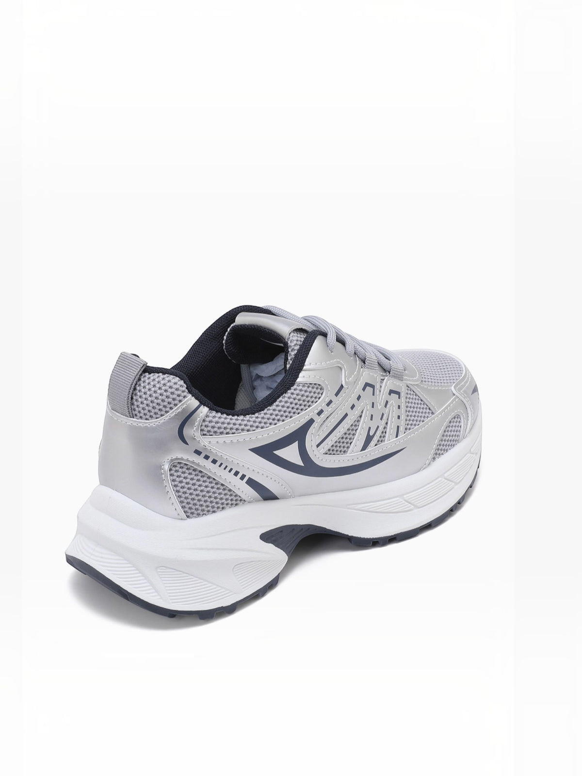 BROCK JOIA women's silver and grey mesh sport chic sneakers with thick white cushioned soles