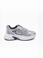 BROCK JOIA women's silver and grey mesh sneakers with thick white platform soles and synthetic overlays.