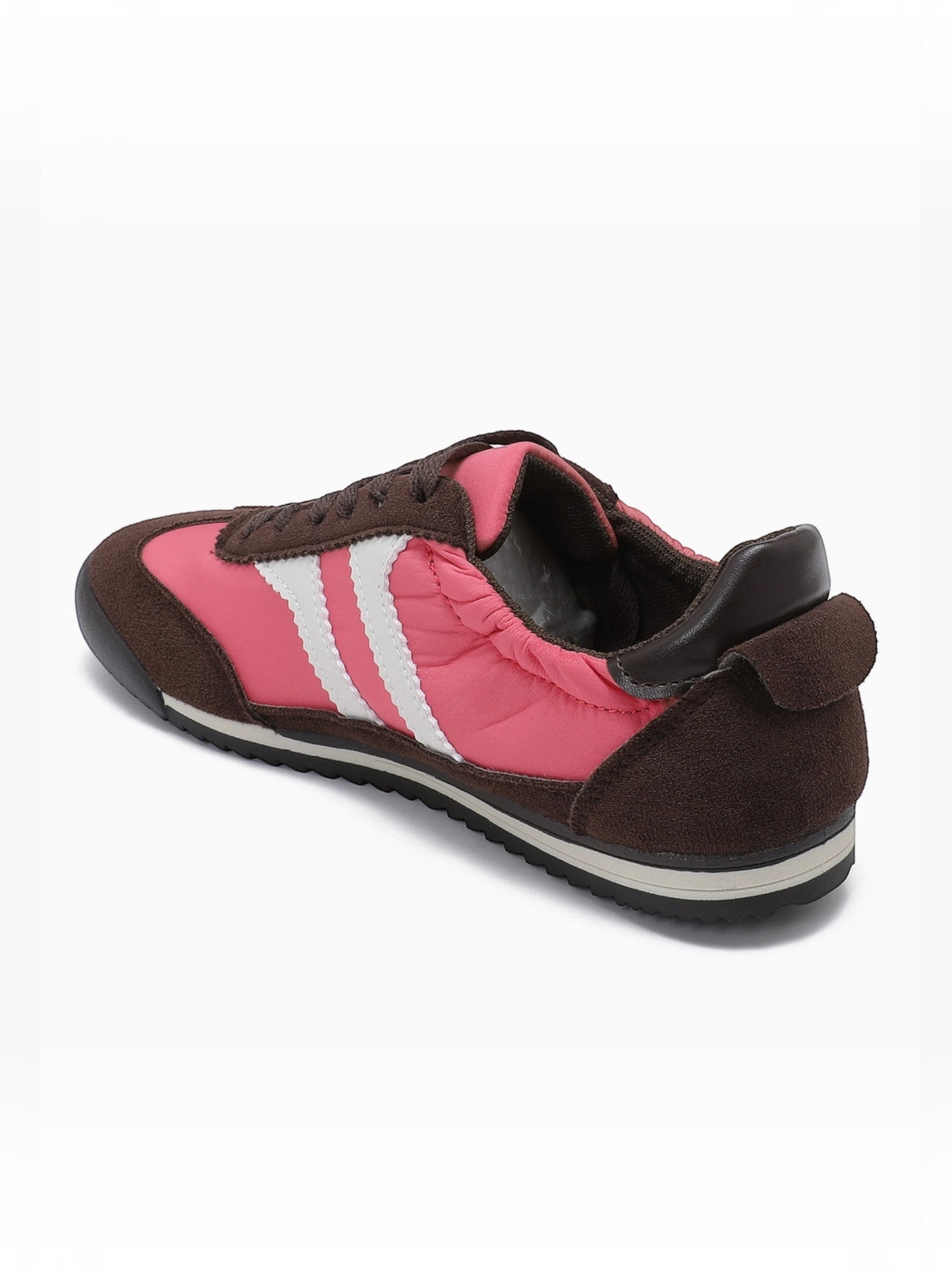 BROCK JOIA vintage style running sneakers in pink and brown with white side stripes and a comfortable sole