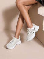BROCK JOIA women's white sport chic sneakers with breathable mesh, synthetic overlays, and thick cushioned soles.