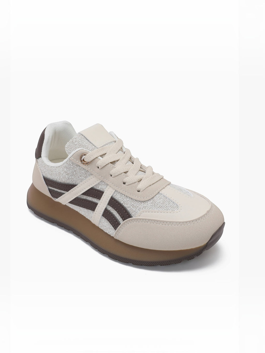 BROCK JOIA women's beige and brown lifestyle running sneakers with synthetic panels and a lightweight sole