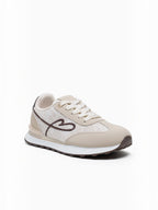 BROCK LADY GLORY beige running sneakers with lace panels, suede details, and a signature embroidered heart design.