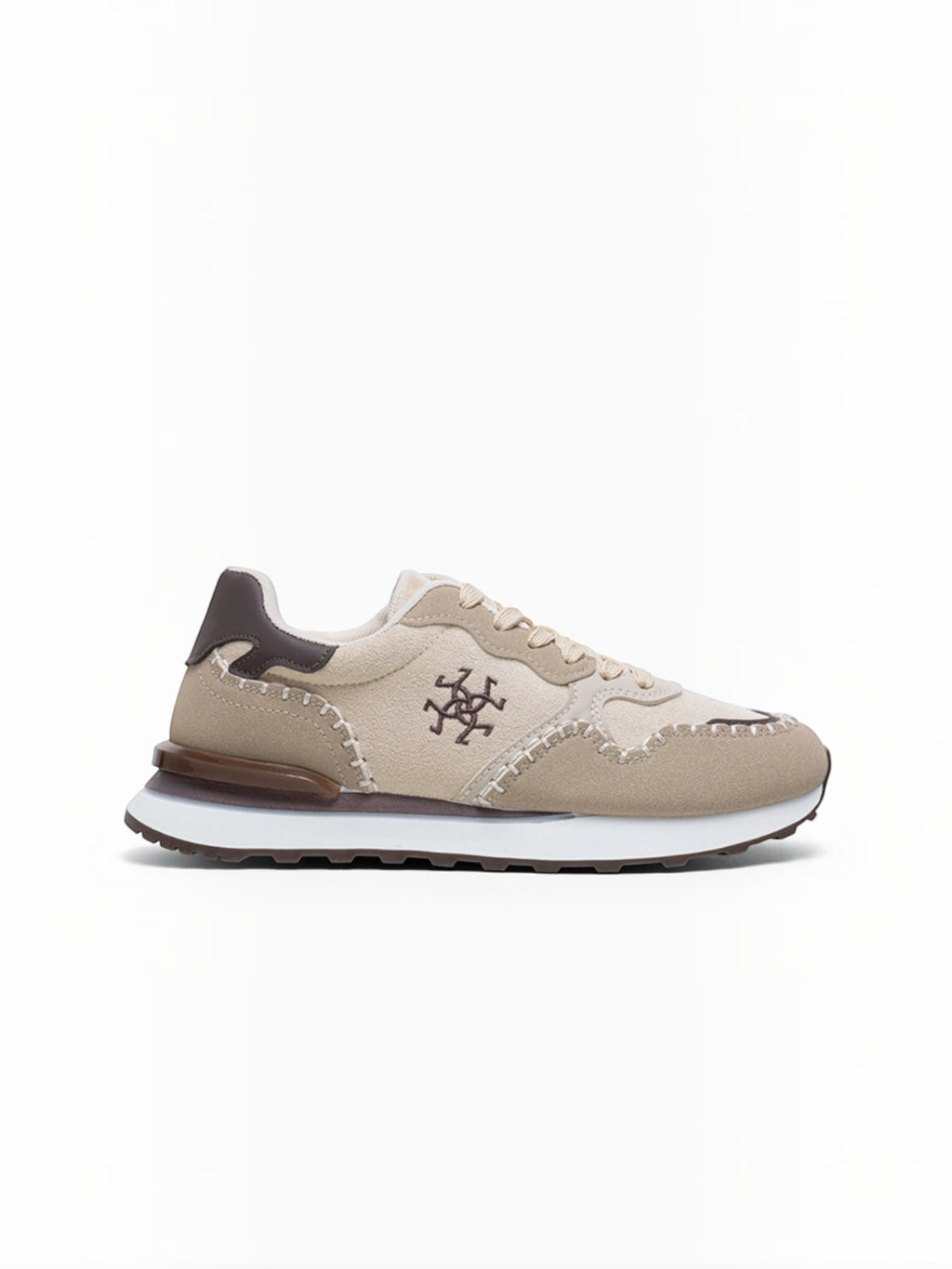 BROCK LADY GLORY beige running sneakers with suede, mesh, and faux leather panels featuring artisanal stitching.