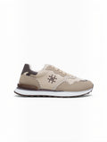 BROCK LADY GLORY beige running sneakers with suede, mesh, and faux leather panels featuring artisanal stitching.
