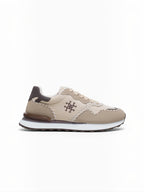 BROCK LADY GLORY beige running sneakers with suede, mesh, and faux leather panels featuring artisanal stitching.