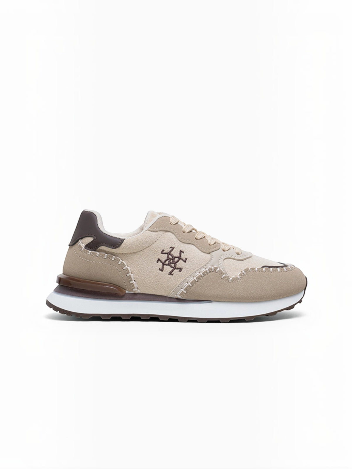 BROCK LADY GLORY beige running sneakers with suede, mesh, and faux leather panels featuring artisanal stitching.