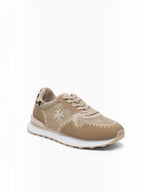 BROCK LADY GLORY beige running sneakers with suede, mesh, and leopard print heel detail and artisan stitching