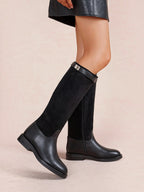 BROCK LADY GLORY black knee-high equestrian boots in mixed faux leather and suede with a low block heel