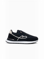 BROCK LADY GLORY black running sneakers with lace panels, suede details, and a white embroidered heart design