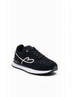 BROCK LADY GLORY black running sneakers with lace panels, suede details, and a white embroidered heart design.
