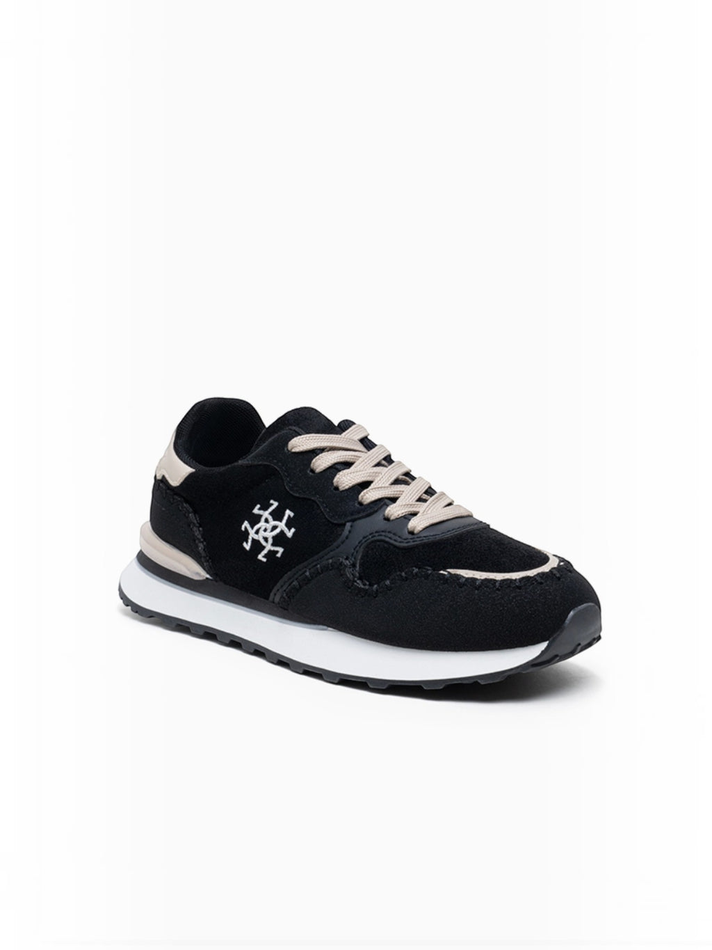 BROCK LADY GLORY black running sneakers with suede, mesh, and faux leather, featuring artisanal stitching and laces.