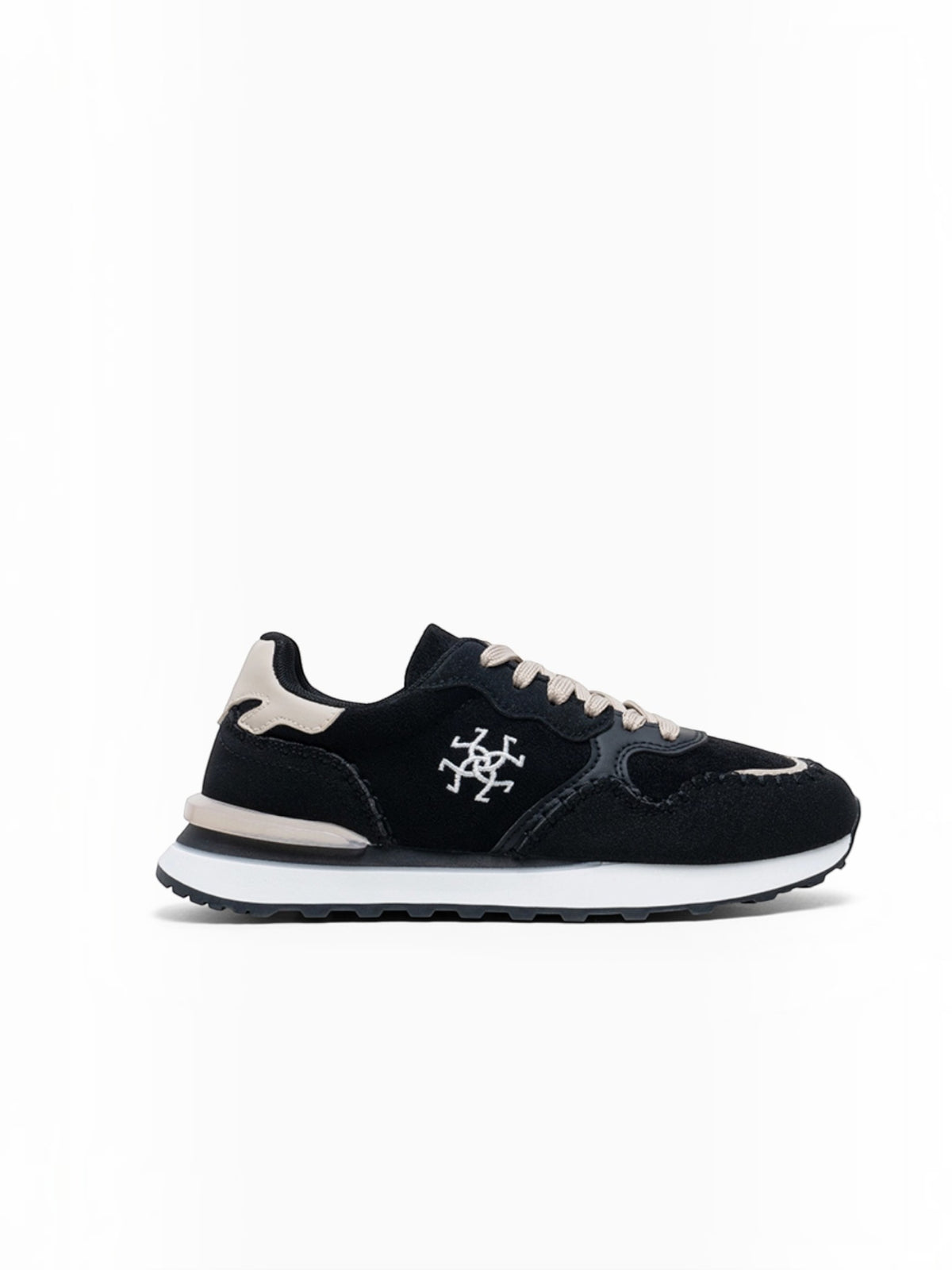 BROCK LADY GLORY black running sneakers with suede, mesh, and faux leather panels featuring artisan stitching.