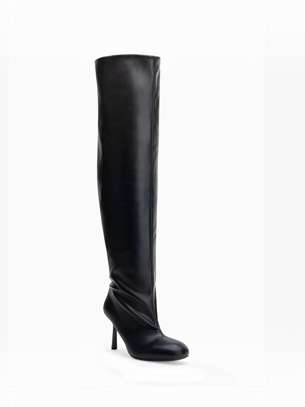 BROCK LADY GLORY black over-the-knee boots in smooth faux leather with a slim stiletto heel and almond toe
