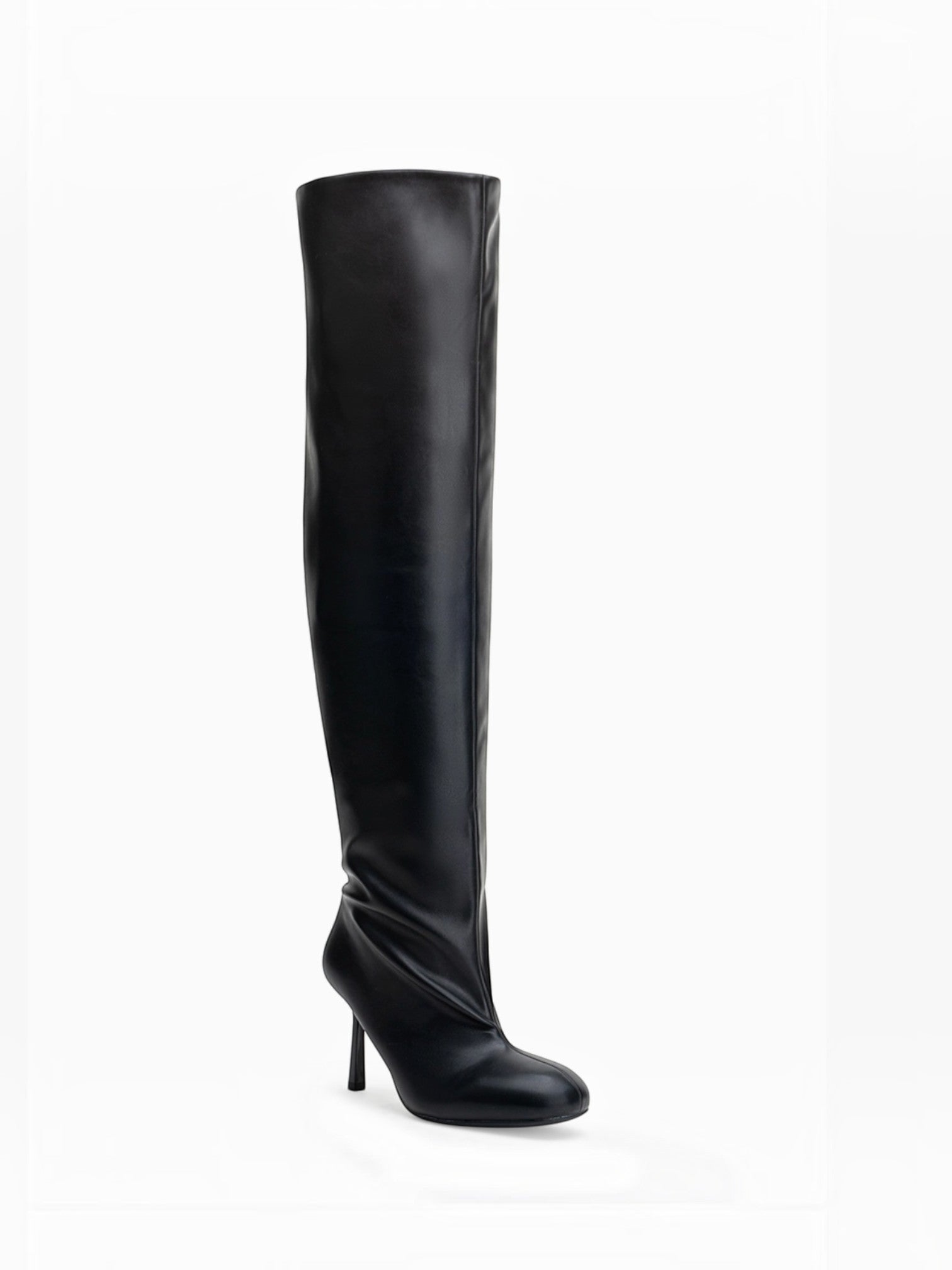 BROCK LADY GLORY black over-the-knee boots in smooth faux leather with a slim stiletto heel and almond toe