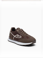 BROCK LADY GLORY brown running sneakers with lace panels, embroidered heart detail, and white EVA foam sole.