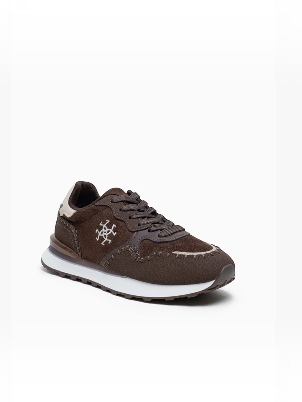 BROCK LADY GLORY brown running sneakers with suede, mesh, and faux leather panels featuring artisanal stitching.