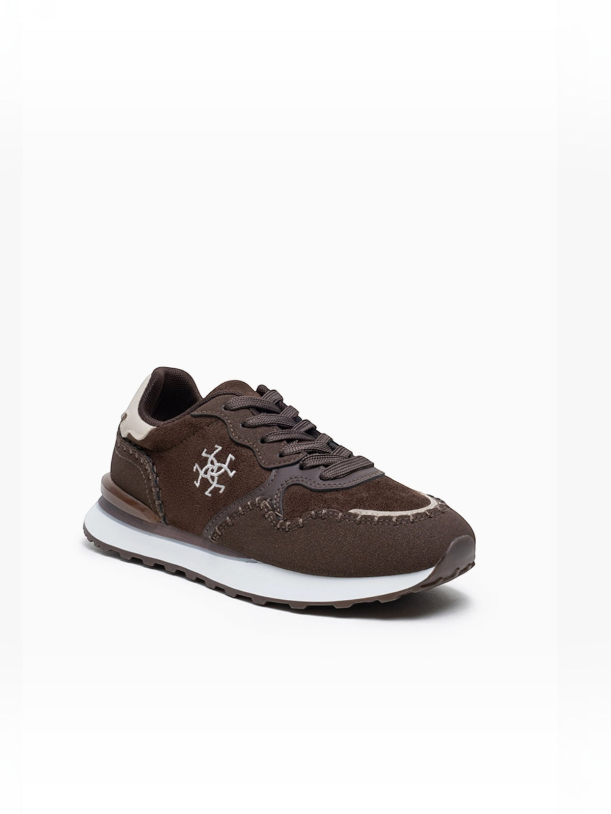 BROCK LADY GLORY brown running sneakers with suede, mesh, and faux leather panels featuring artisanal stitching.