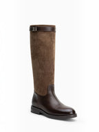 BROCK LADY GLORY brown two-tone equestrian style knee-high boots with faux leather and suede finish