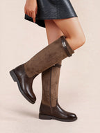BROCK LADY GLORY brown two-tone knee-high riding boots with faux leather and suede finish and side zip closure