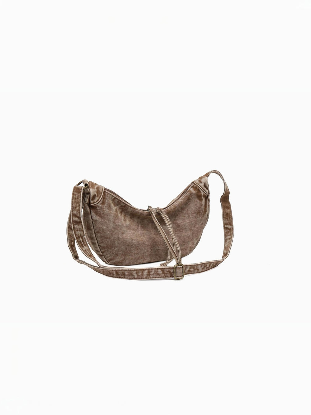BROCK LINETA brown denim effect crossbody bag with a curved silhouette and adjustable shoulder strap